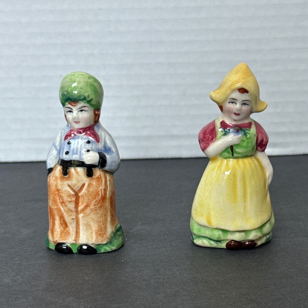 Vintage Dutch Boy and Girl Salt and Pepper Shakers Ceramic Japan Figurines 3"